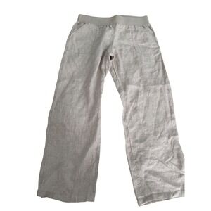Linen Blend Wide Leg Pants with Elastic Waistband Light Beigeโ Trousers